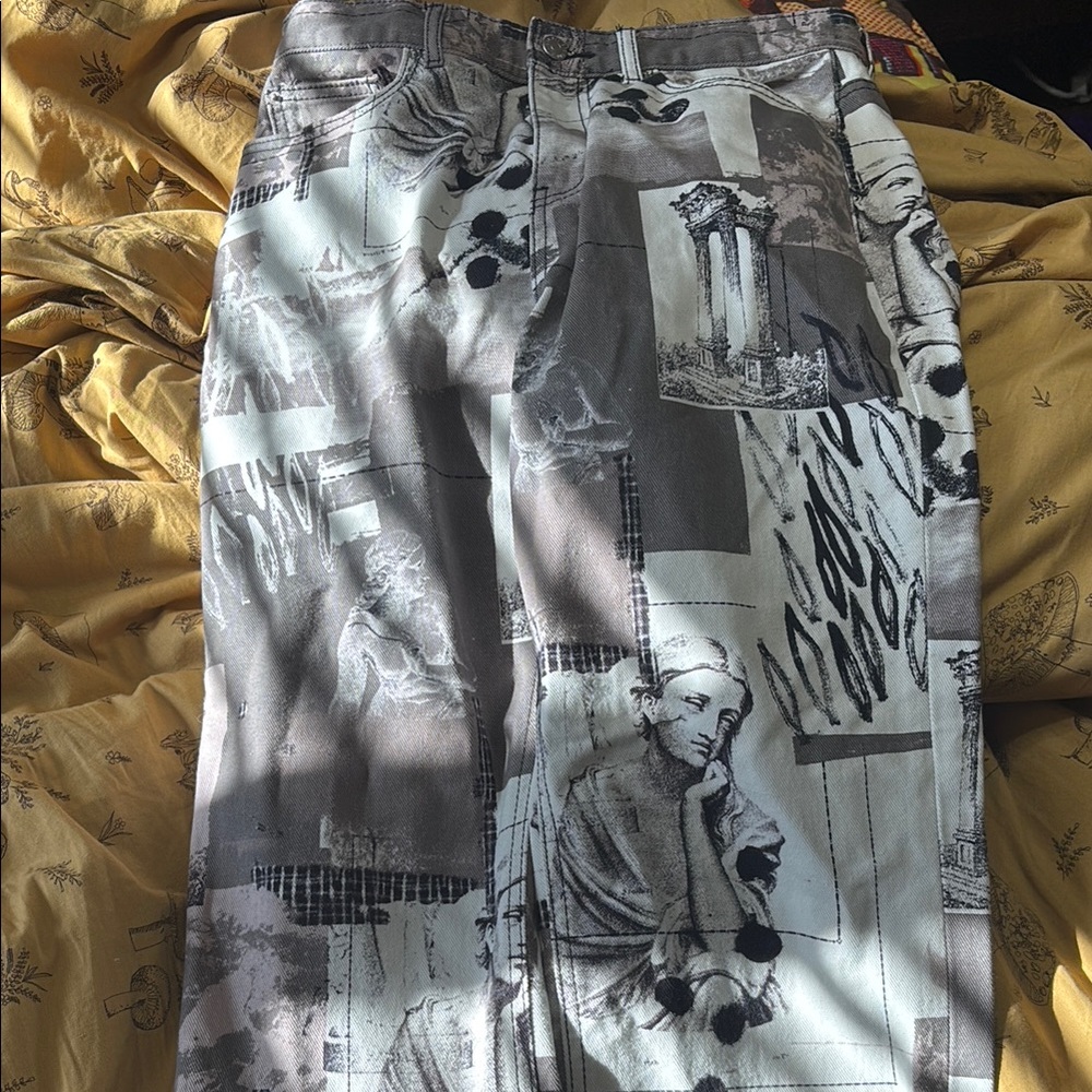 Artistic Gray and White Graphic Jeans